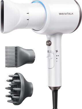 Ionic Hair Dryer with Diffuser for Curly Hair - Blown Away, White Color